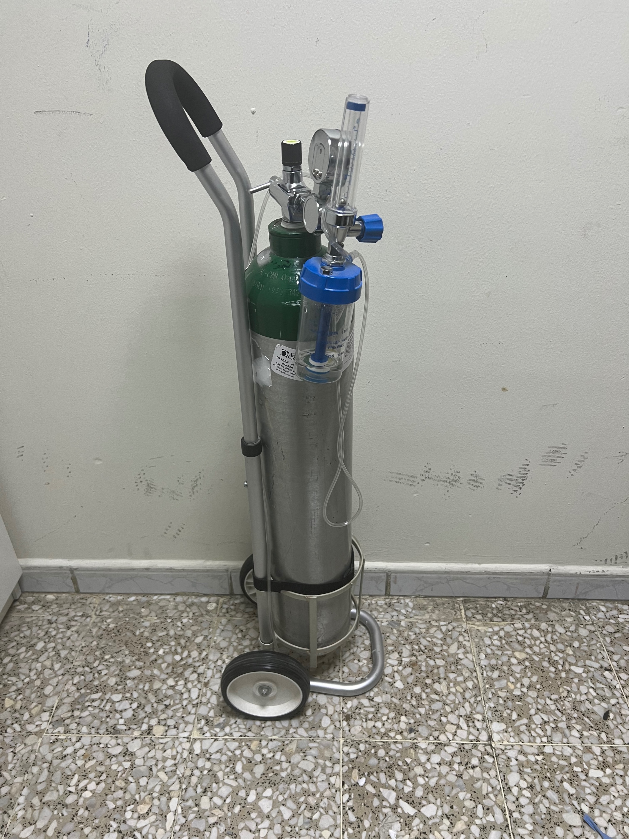Oxygen cylinder with Regulator and trolley Silver